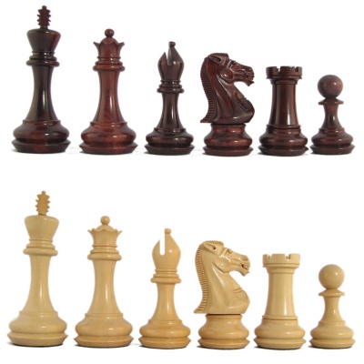 4" MoW Crimson Rosewood Elite Premier Staunton Chess Pieces