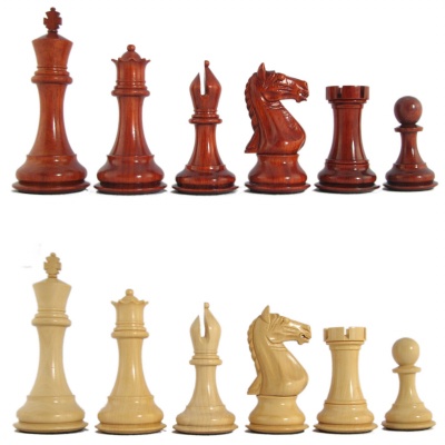 4" MoW Crimson Rosewood Imperator Signature Staunton Chess Pieces