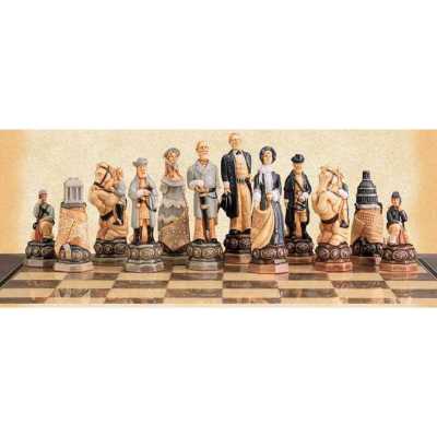 American Civil War Hand Decorated Crushed Stone Chess Pieces