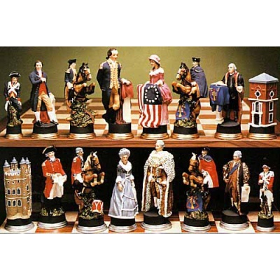 American Independence Hand Painted Crushed Stone Chess Pieces