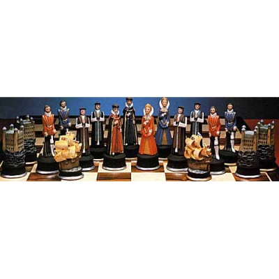 Elizabethan Hand Painted Crushed Stone Chess Pieces