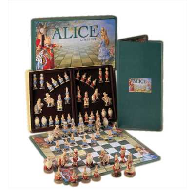 Alice in Wonderland Hand Painted Crushed Stone Chess Pieces