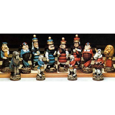 Lewis Carroll Hand Painted Crushed Stone Chess Pieces