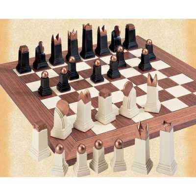 Art Deco Crushed Stone Chess Pieces