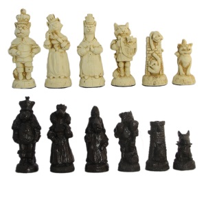 Cats and Dogs Crushed Stone Chess Pieces