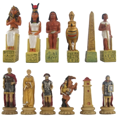Large Romans vs. Egyptians Polystone Chess Pieces