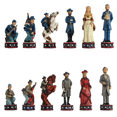Hand Painted Civil War Polystone Chess Pieces