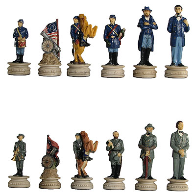 Large Civil War Hand Painted Polystone Chess Pieces