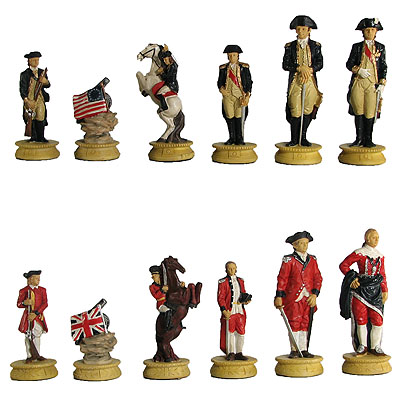 Large Revolutionary War Hand Painted Polystone Chess Pieces