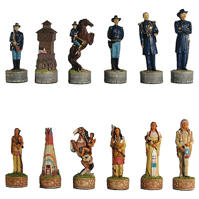 Hand Painted Battle of Little Bighorn Polystone Chess Pieces