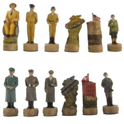World War II Hand Painted Polystone Chess Pieces