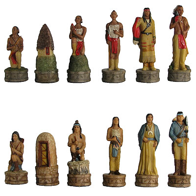 Cherokee vs. Navajo Hand Painted Polystone Chess Pieces