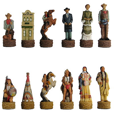 Cowboys vs. Indians Hand Painted Polystone Chess Pieces
