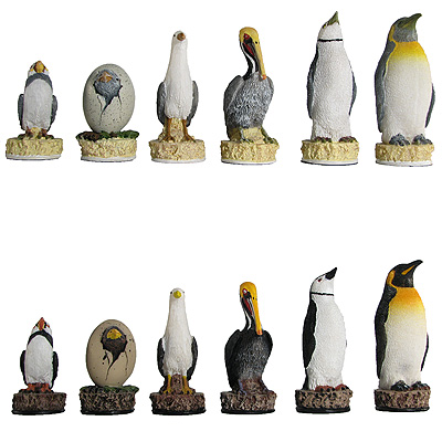 Hand Painted Sea Birds Polystone Chess Pieces