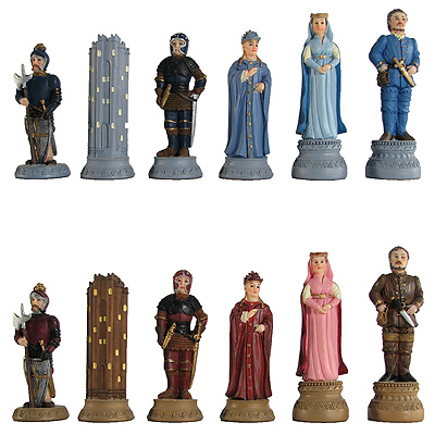 Medieval Hand Painted Polystone Chess Pieces