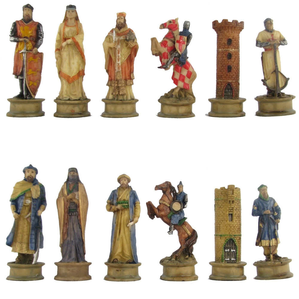 Large Crusaders and Saracens Hand Painted Chess Pieces