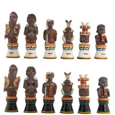 Aboriginies Tribe Hand Painted Polystone Chess Pieces