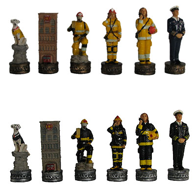 Hand Painted Polystone Fireman Chess Set