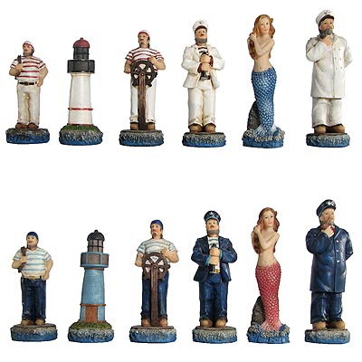 Hand Painted Nautical Polystone Chess Pieces