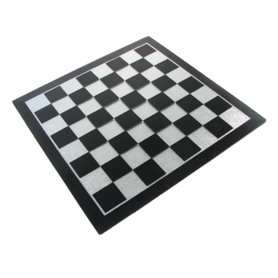 16" Black and Silver Glass Chess Board