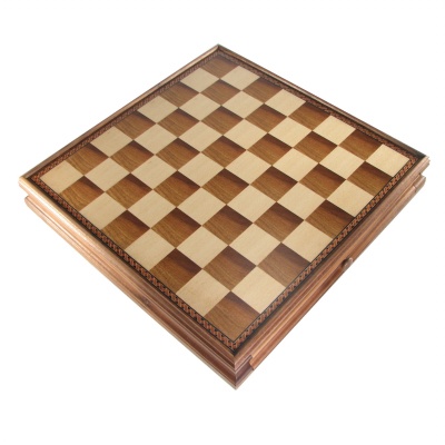 14 1/2" Walnut Framed Champhor Finish Chess Board with Storage