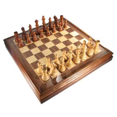 22" Walnut Chess and Checkers Set with Storage