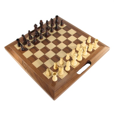 16"Folding Walnut Chess, Checkers, and Backgammon Set