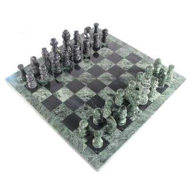 16'' Marble Chess Set - Black and Green