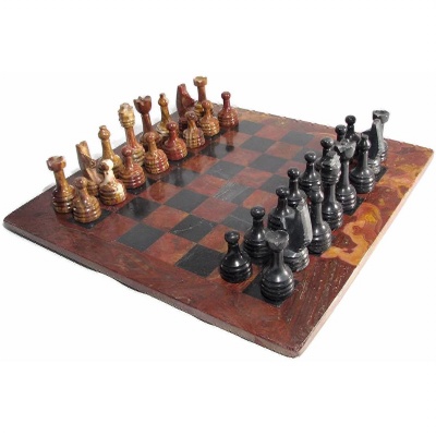 16" Black and Red Marble Chess Set with Red Border