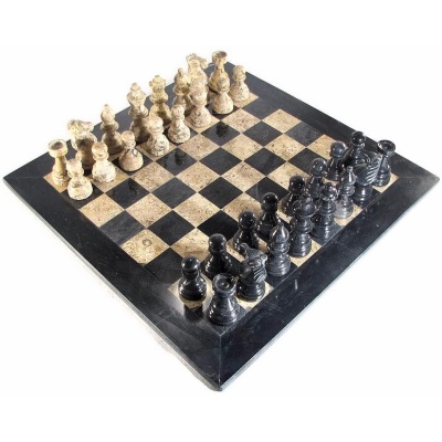 16" Deluxe European Coral and Black Marble Chess Set with Black Border