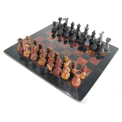 16" Deluxe European Red and Black Marble Chess Set with Black Border