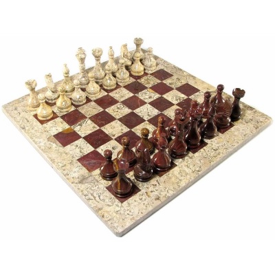 16" Red and Coral Marble Chess Set with Coral Border
