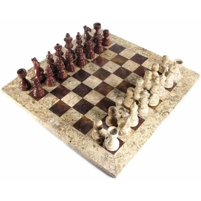 16" Deluxe European Red and Coral Marble Chess Set with Coral Border
