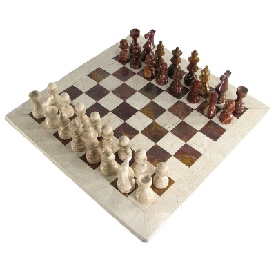16" Deluxe European Red and Botticino Marble Chess Set with Botticino Border