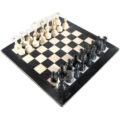 16" Botocino and Black Marble Chess Set with Black Border