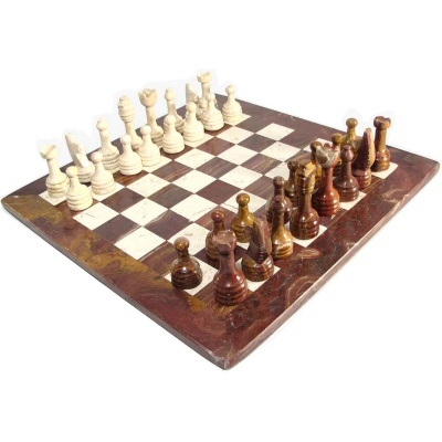 16" Botocino and Red Marble Chess Set with Red Border