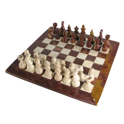 16" Deluxe European Boticino and Red Marble Chess Set with Red Border