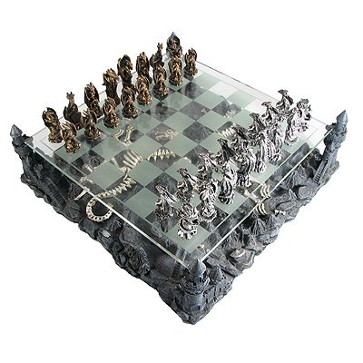Pewter and Glass Dragon Chess Set