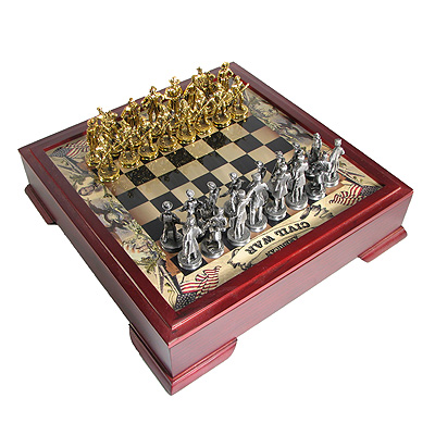 Deluxe Pewter Civil War Chess Set with Storage