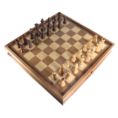 19" Walnut Chess Set w/ Storage