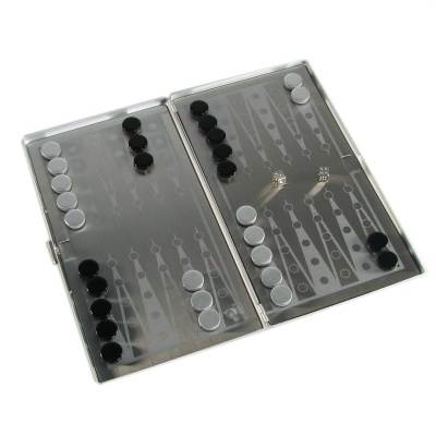6 1/2'' Aluminum Magnetic Checkbook Style Backgammon Set