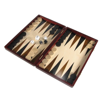 13" Polish Stained Wood Backgammon Set