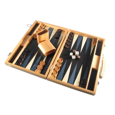15" Blue and Beech Wood Attache Backgammon Set