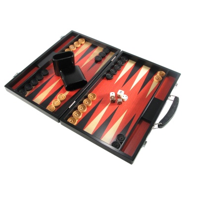 15" Black and Red Wood Attache Backgammon Set