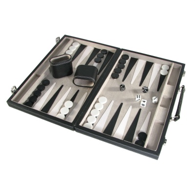 15" Black Vinyl Attache Backgammon Set