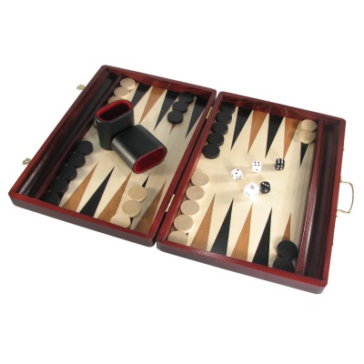 15" Polish Stained Wood Backgammon Set