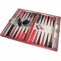 18" Red and Black Leatherette Backgammon Set