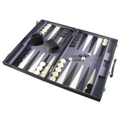 18'' Ribbed Black Attache Backgammon Set