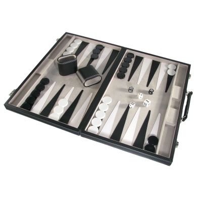 18" Black Vinyl Attache Style Backgammon Set