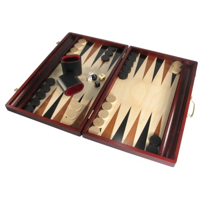 18" Polish Stained Wood Backgammon Set
